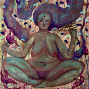 Картина на бумаге "Зеленая Тара"'